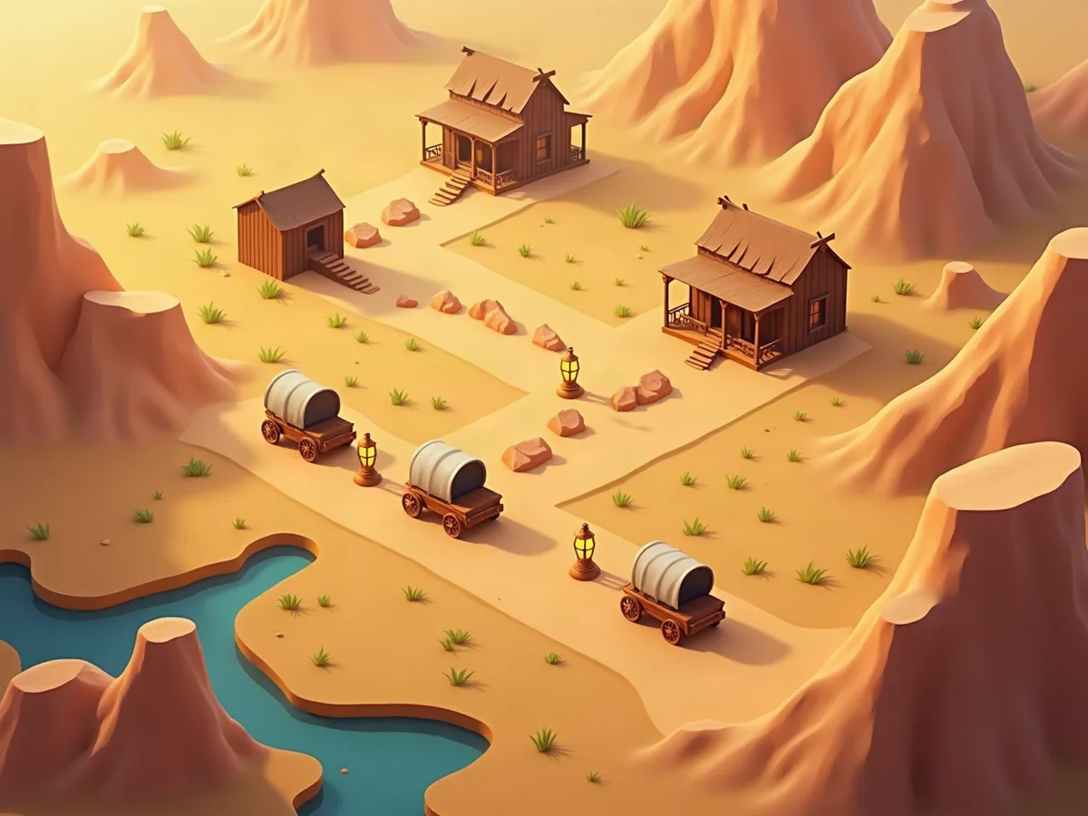 Frontier map with outposts connected by caravan trade routes
